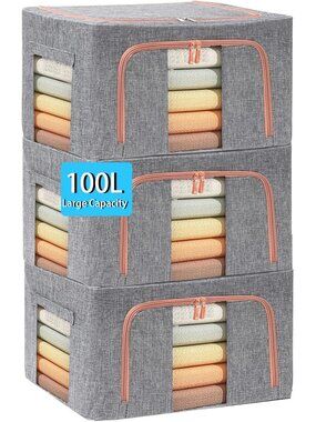 Extra Large Foldable Storage Bins with Clear Window, 3-Pack for Home